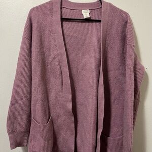 Women's Mauve Open Front 100% Wool Cardigan